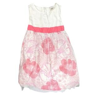Old‎ Navy Girl's Floral Dress 5T/5A Mesh Overlay White/Pink Cotton Made in India